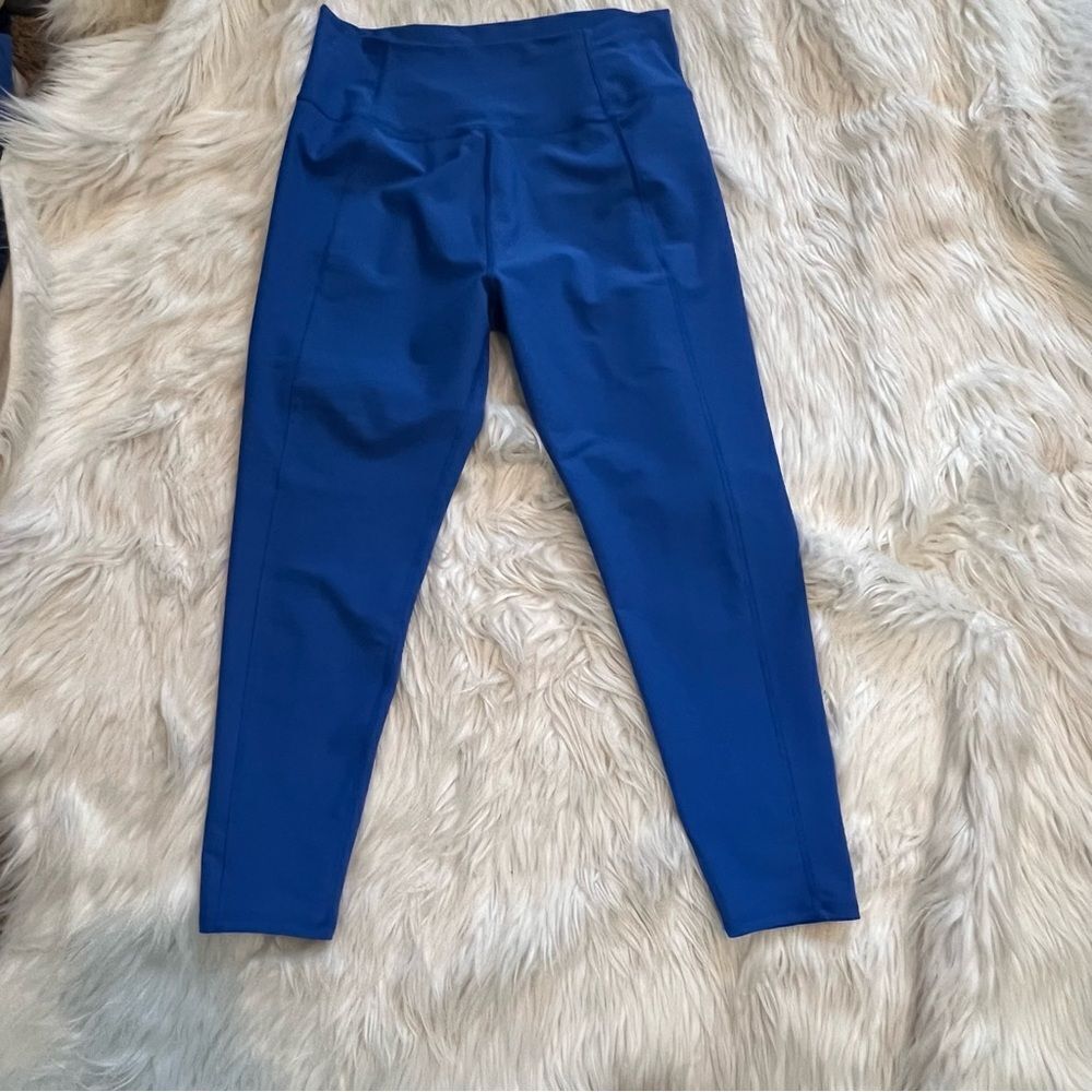 Kinesis Cropped Workout Leggings Activewear Gym Smooth Blue Size XL Athleisure